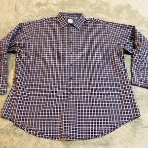 Brooks Brothers long sleeve button down cotton plaid shirt navy blue pink XXL